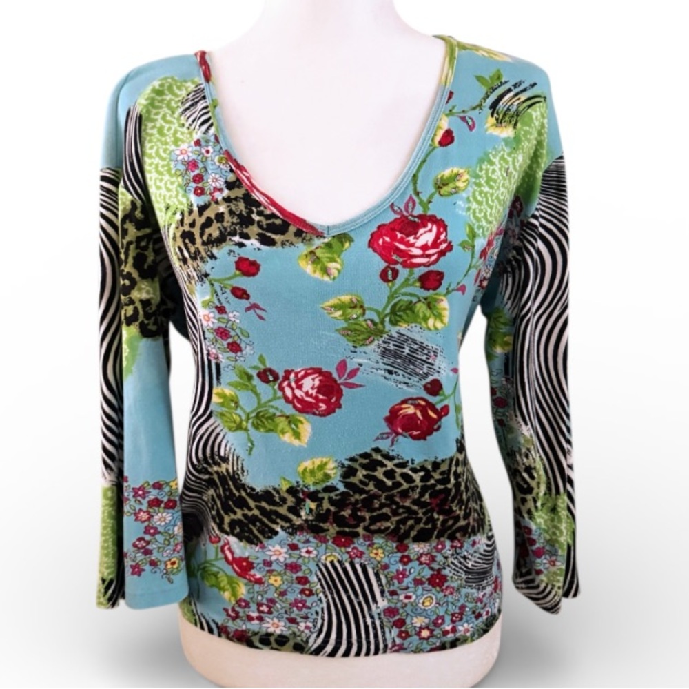 Alberto Makali 3/4 Sleeve Floral Top Size Petite XL GUC